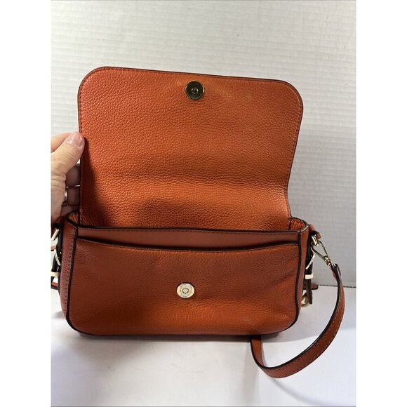 MICHAEL KORS Orange Satchel Crossbody Pebbled Leather Gold Hardware Flap… - Picture 10 of 16